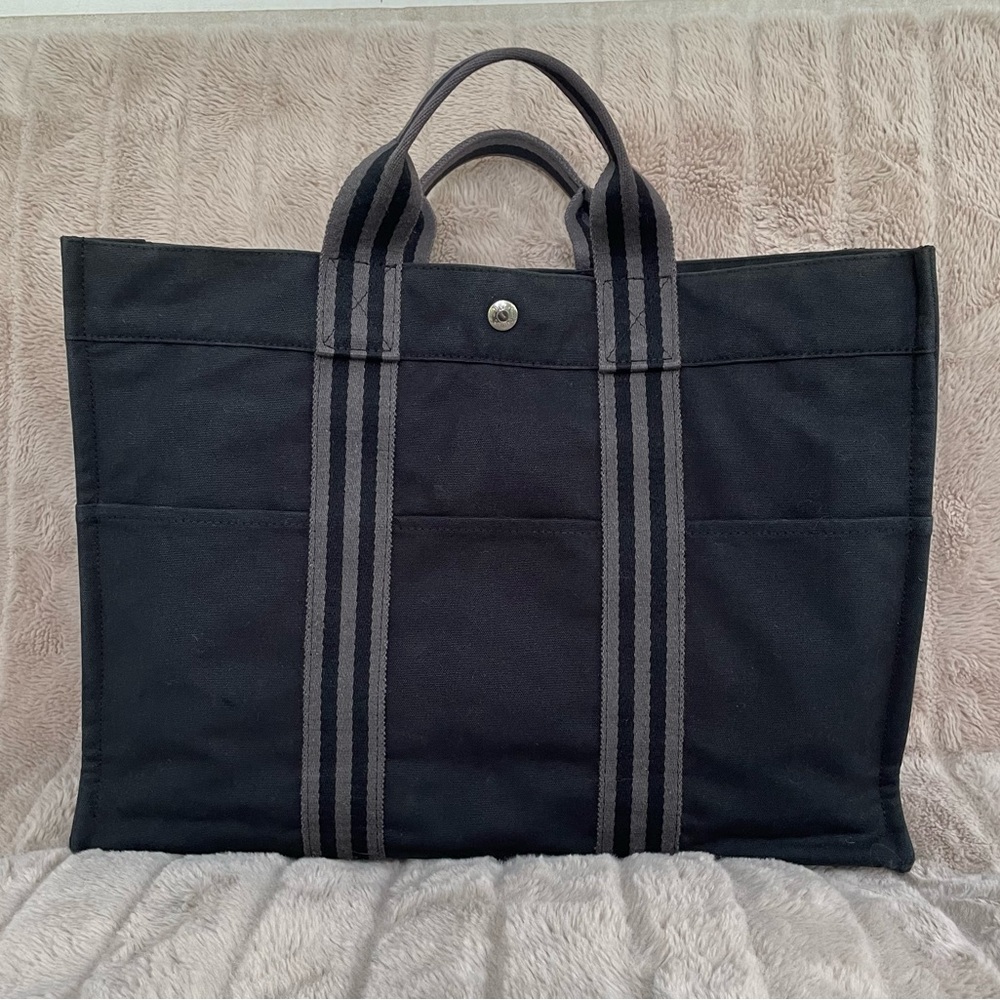 Hermes Fourre Tout MM Black and Grey Tote Handbag